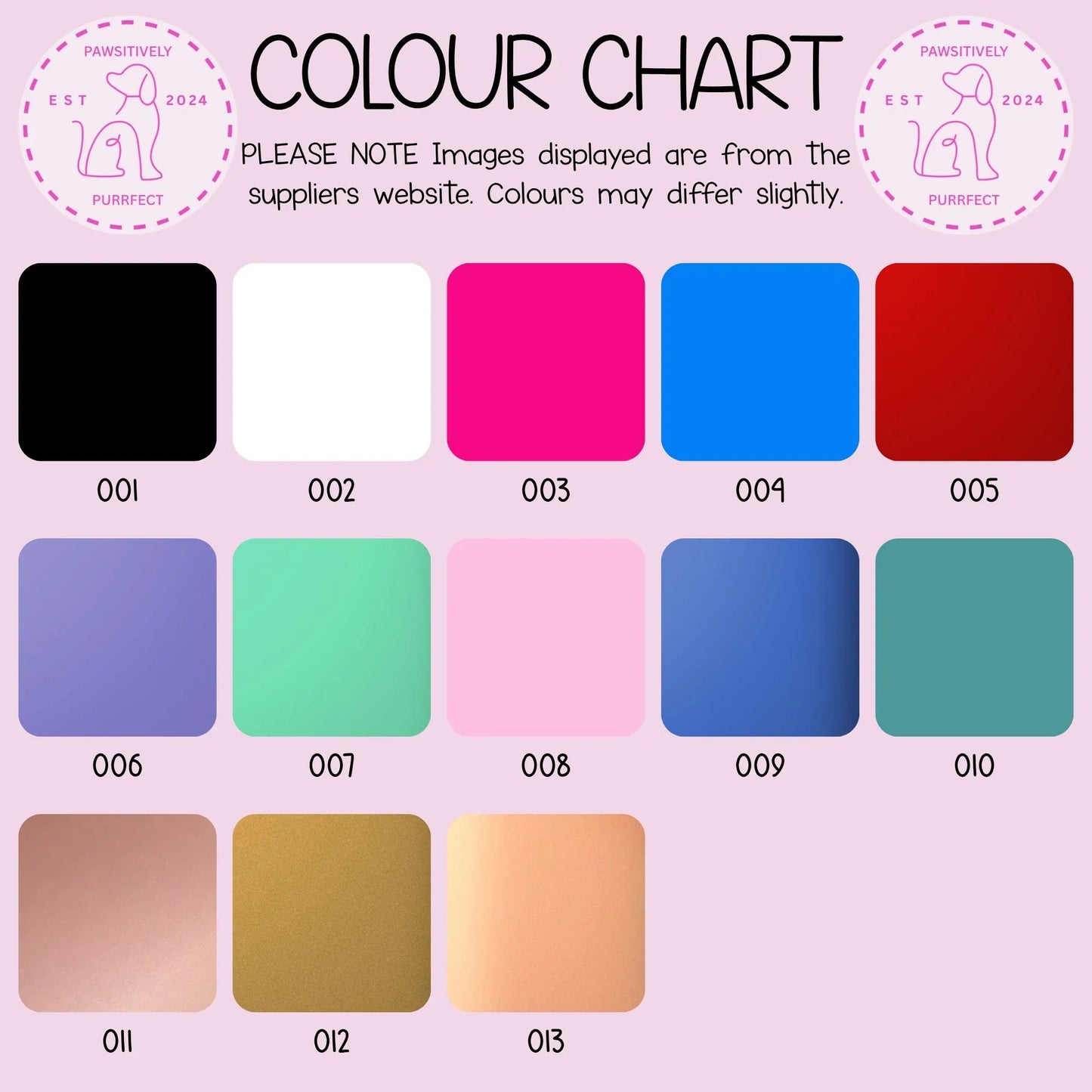 Womens Personalised Sweatshirt colour chart