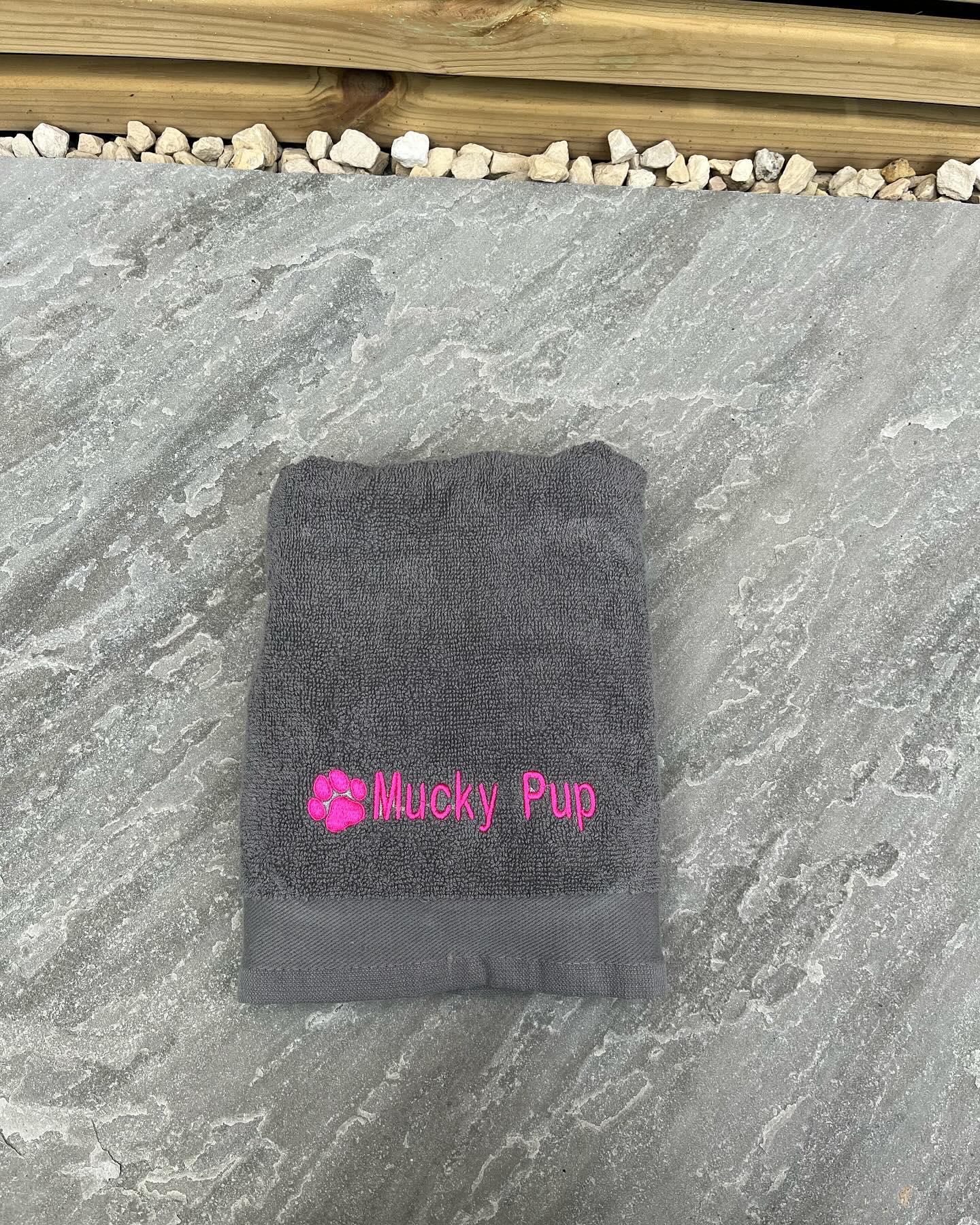 'Mucky Pup' Embroidered Pet Towel - Pawsitively Purrfect