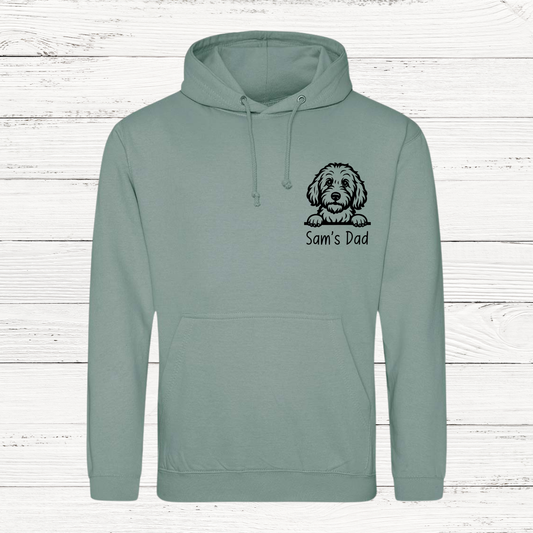Green personalised hoodie with Sam's Dad dog design