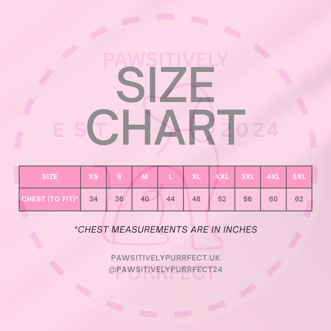 Unisex personalised dog hoodie size guide