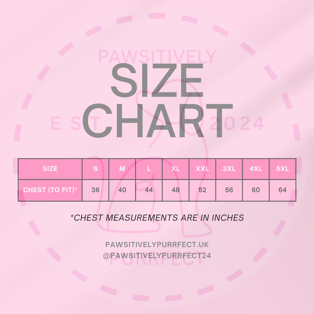 Unisex personalised dog T-shirt size guide