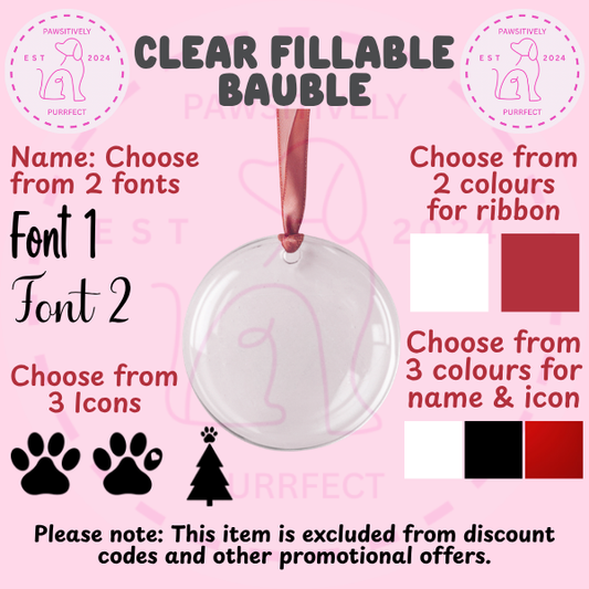 Personalised clear fillable Christmas bauble with custom name