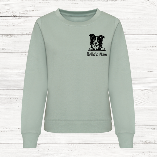 Personalised women's peeking dog sweatshirt example