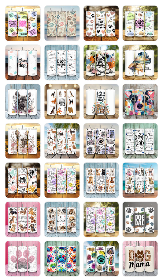 Collection of various dog-themed tumblers