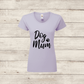 Lavender t-shirt with 'Dog Mum' text on a wooden surface