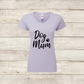 Lavender t-shirt with 'Dog Mum' text on a wooden surface