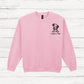 pink sweatshirt with dog outline and cooper's mum in black