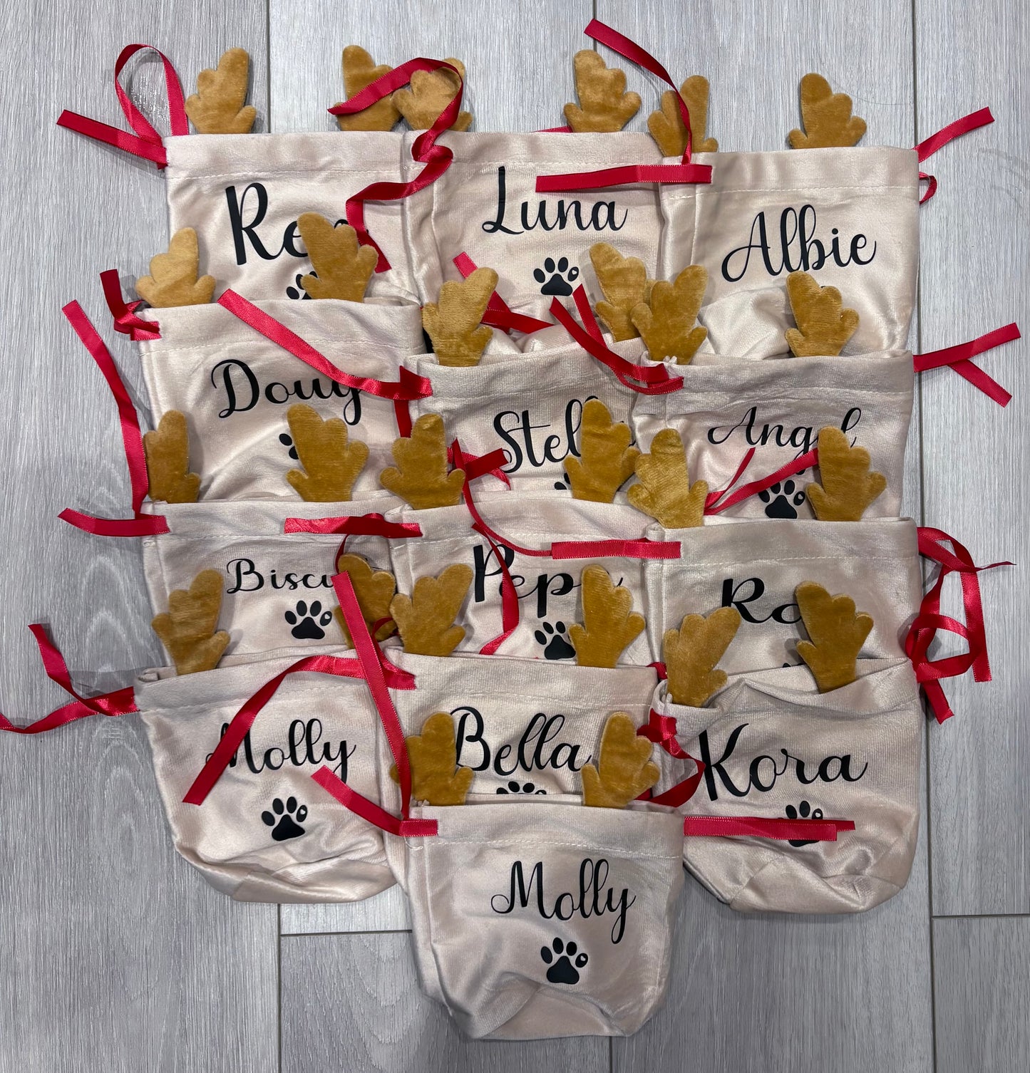 Personalised Christmas Reindeer Drawstring Bag | Perfect For Pets, Kids, Businesses