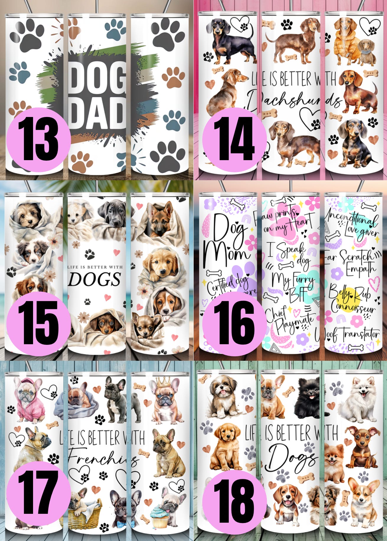 Pet Themed Thermal Stainless Steel Tumbler 20oz - Dogs | Pet Gifts For Humans | Choose Design