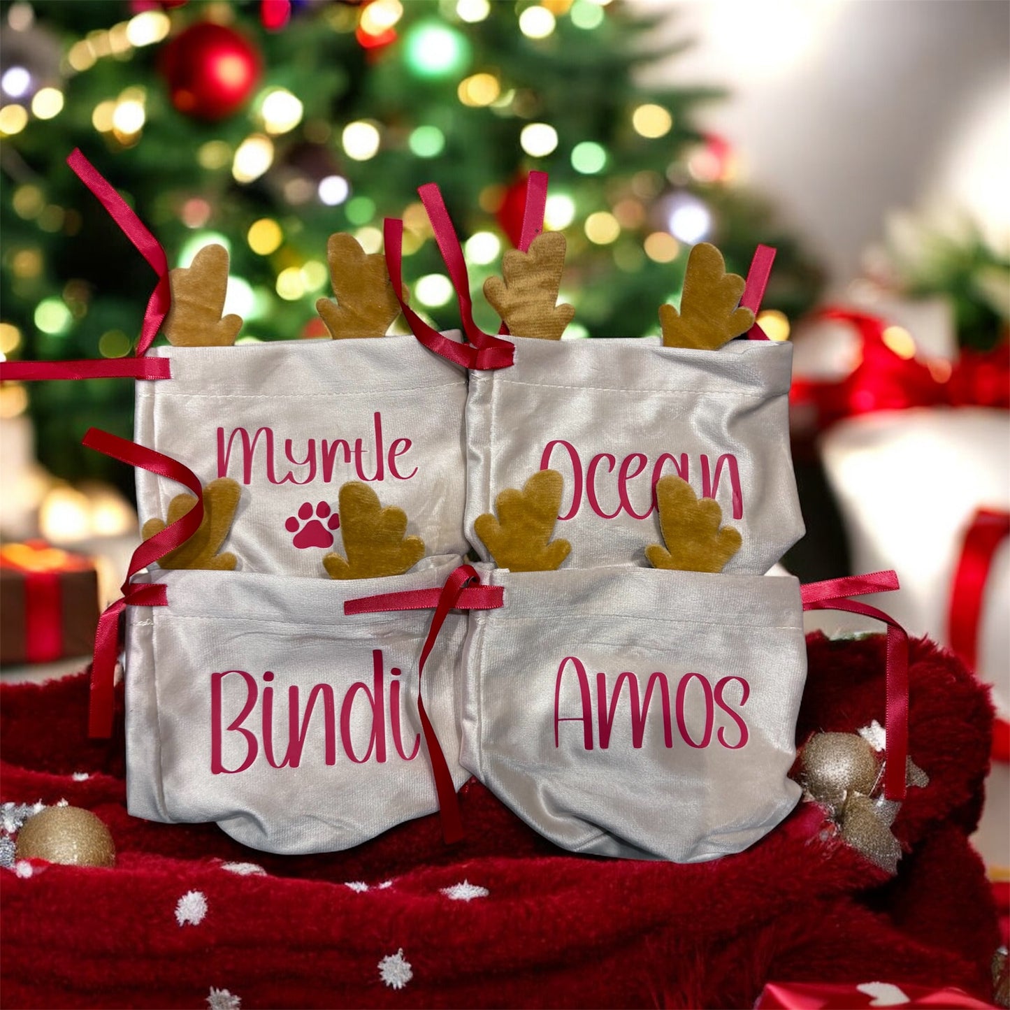 Personalised Christmas Reindeer Drawstring Bag | Perfect For Pets, Kids, Businesses