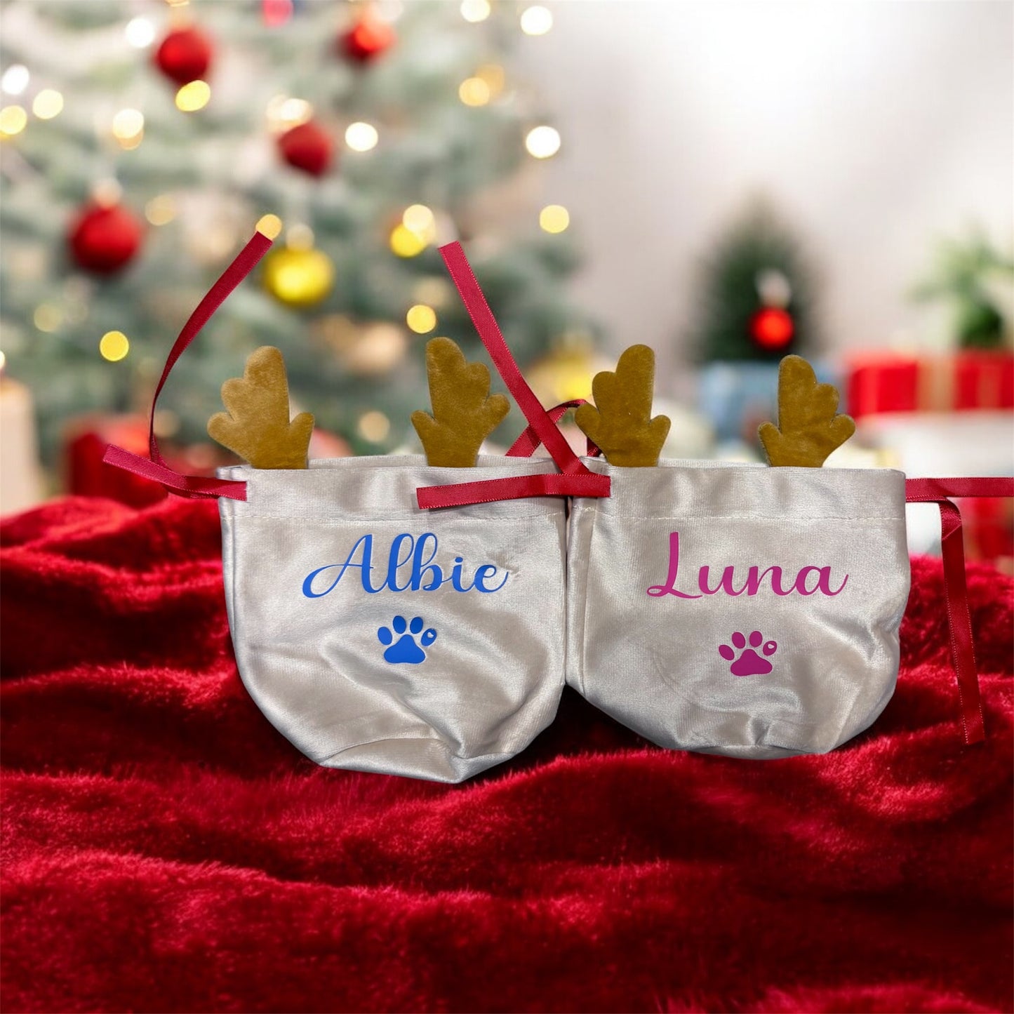 Personalised Christmas Reindeer Drawstring Bag | Perfect For Pets, Kids, Businesses