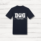 Black t-shirt with 'DOG mama' text on a white wooden surface