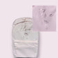 Light gray backpack with 'Elsie' and ballet shoe design, alongside a matching pink card.