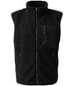 Black fleece gilet with a front zipper and two side pockets on a white background