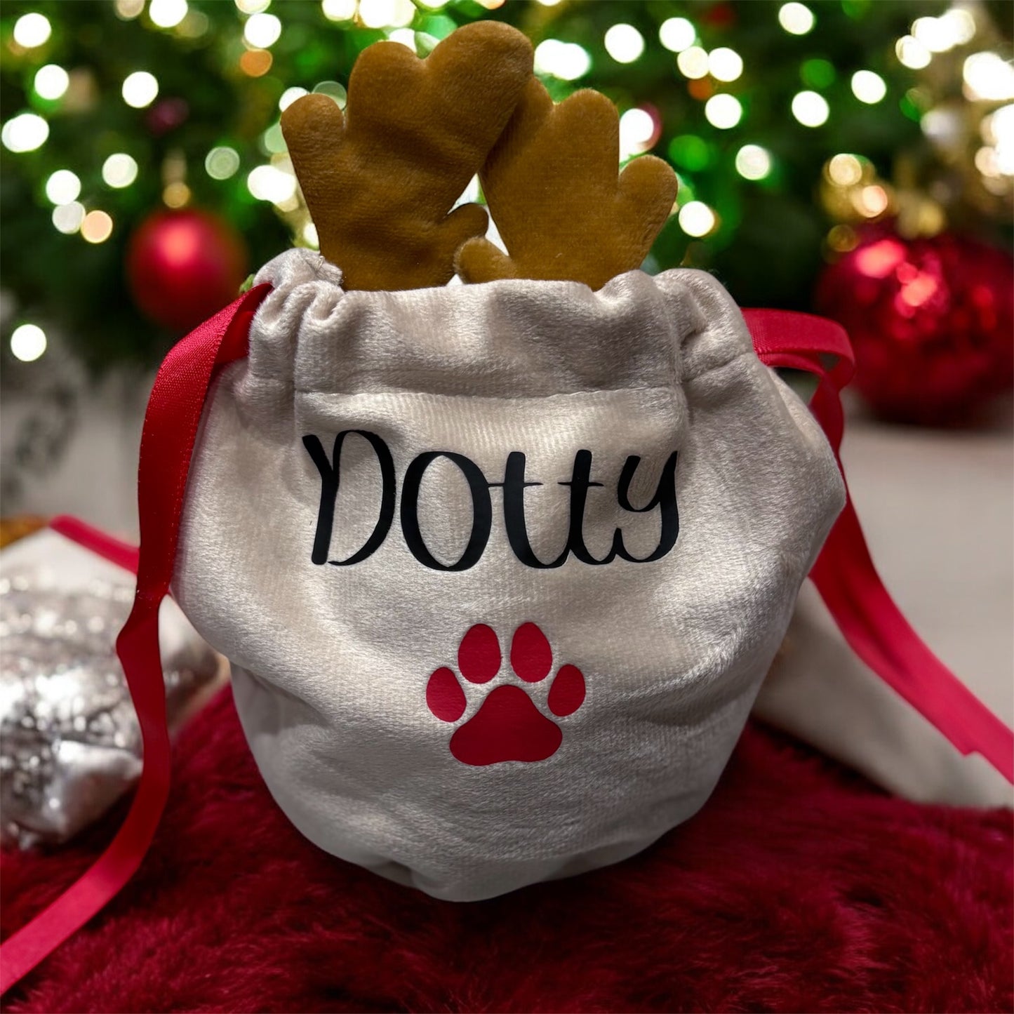 Personalised Christmas Reindeer Drawstring Bag | Perfect For Pets, Kids, Businesses