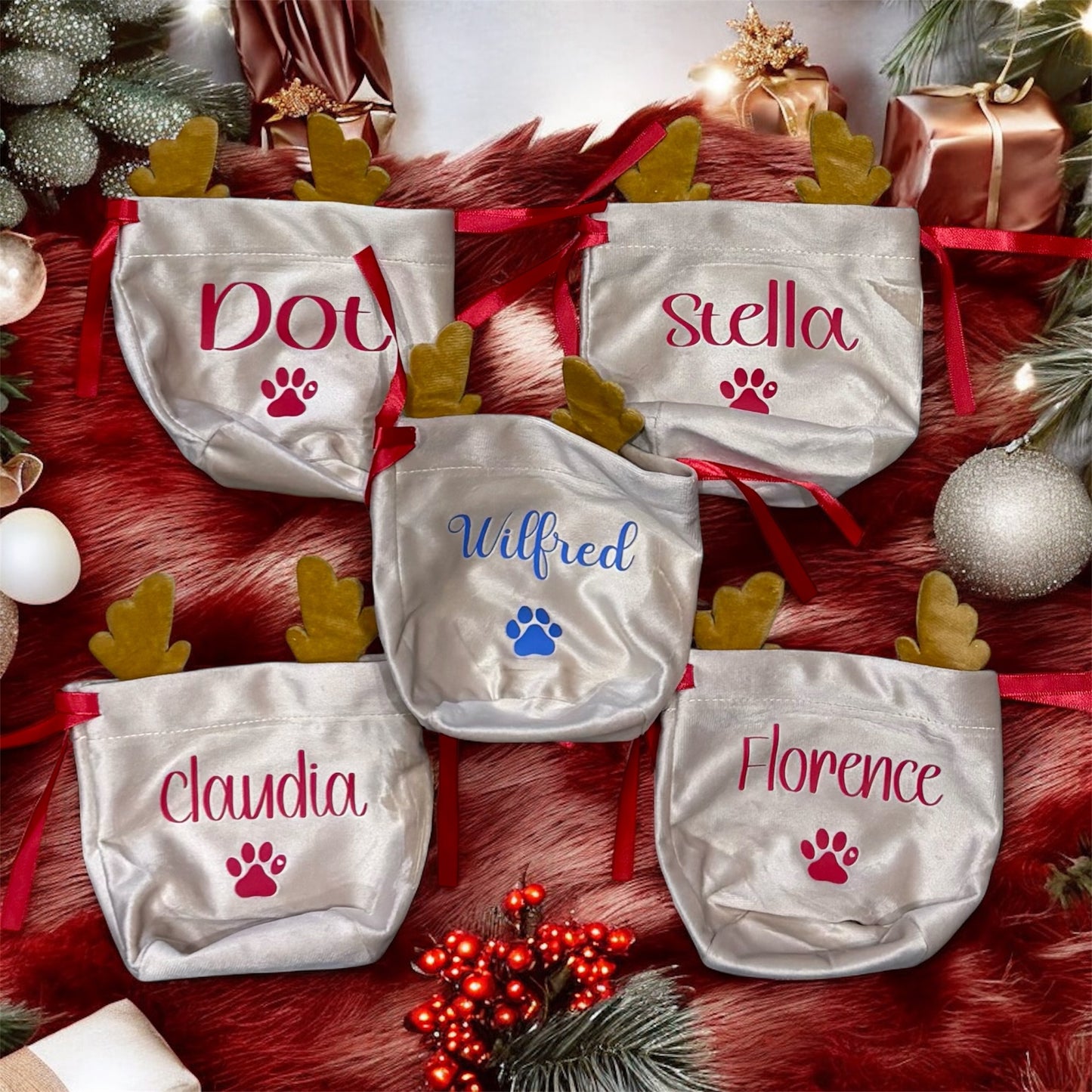 Personalised Christmas Reindeer Drawstring Bag | Perfect For Pets, Kids, Businesses