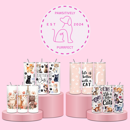 Cat Themed Thermal Stainless Steel Tumbler 20oz - Dogs | Pet Gifts For Humans | Choose Design