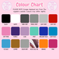 Color chart with various color swatches on a pink background