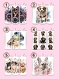 Collection of dog-themed tumblers with various designs on a pink background