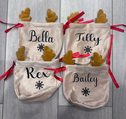 Personalised Christmas Reindeer Drawstring Bag | Perfect For Pets, Kids, Businesses