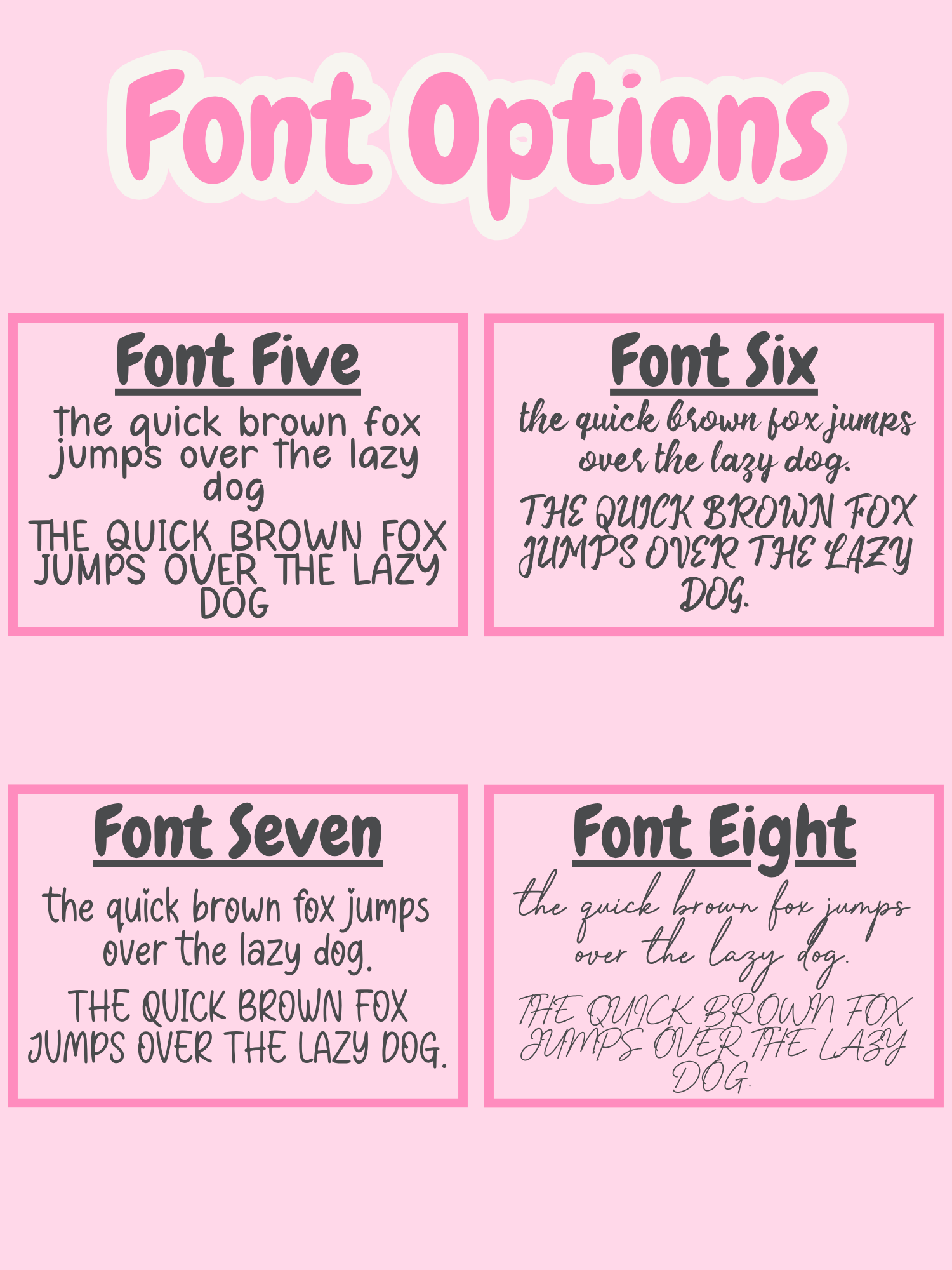 Comparison of different font styles on a pink background
