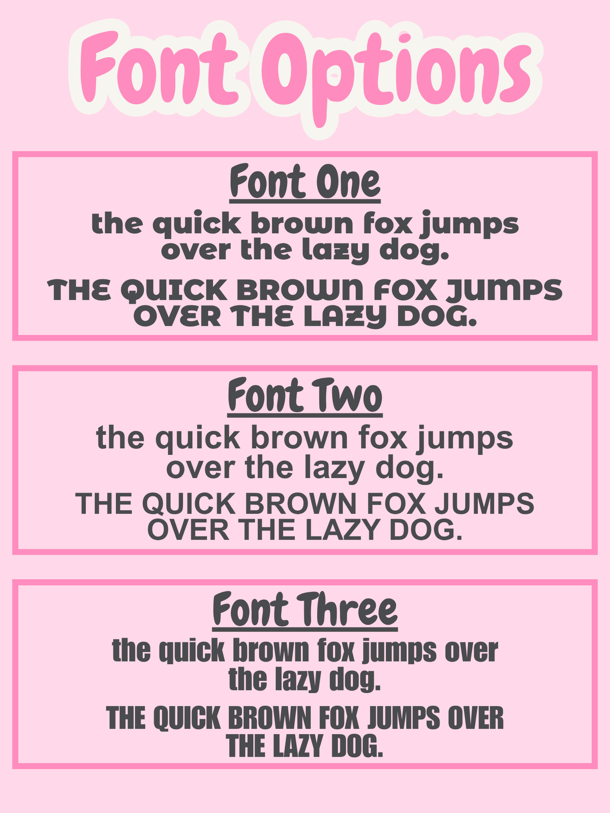Comparison of three different fonts on a pink background