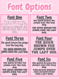 Comparison of different font styles on a pink background