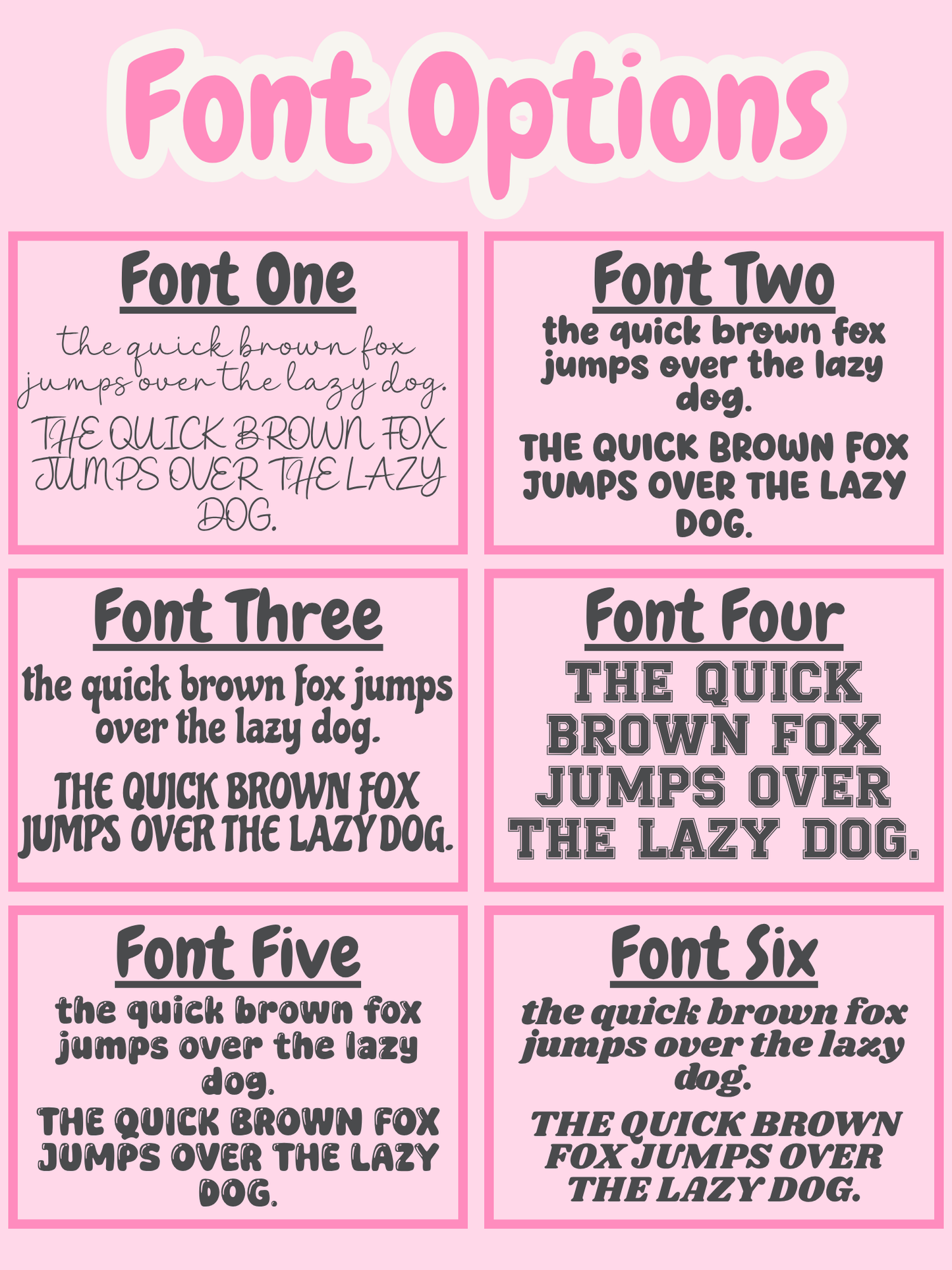 Comparison of different font styles on a pink background