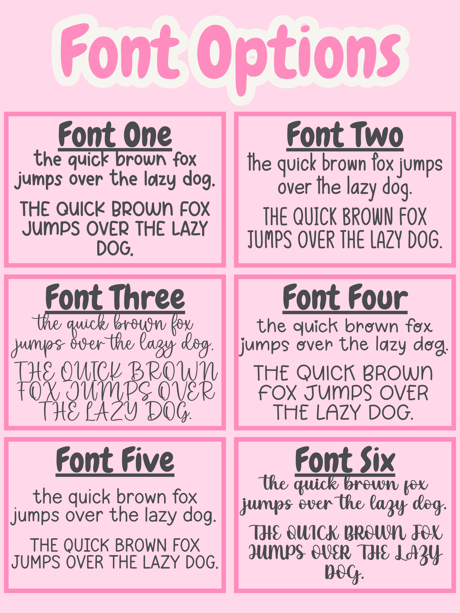 Comparison of different font styles on a pink background