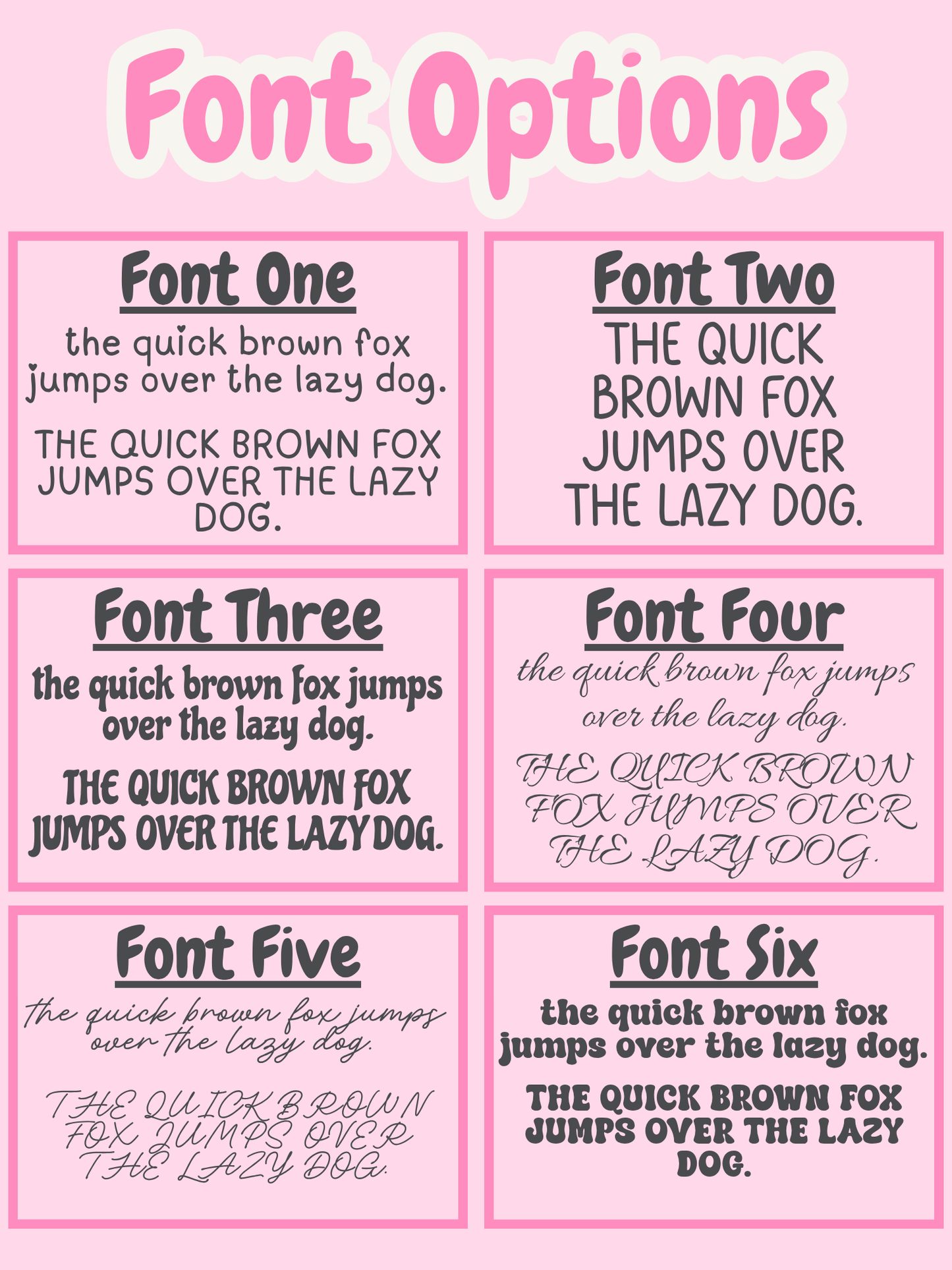 Comparison of different font styles on a pink background