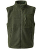Green fleece gilet with a zipper on a white background
