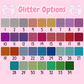 Color swatches with glitter options on a pink background