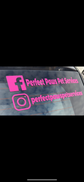 Pink 'Perfect Paws Pet Services' logo on a car window with Facebook and Instagram icons.