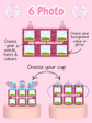 Product display with customizable options for text, colors, and cup design on a pink background.