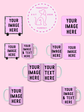 Pink mug design template with customizable text and images on a pink background.