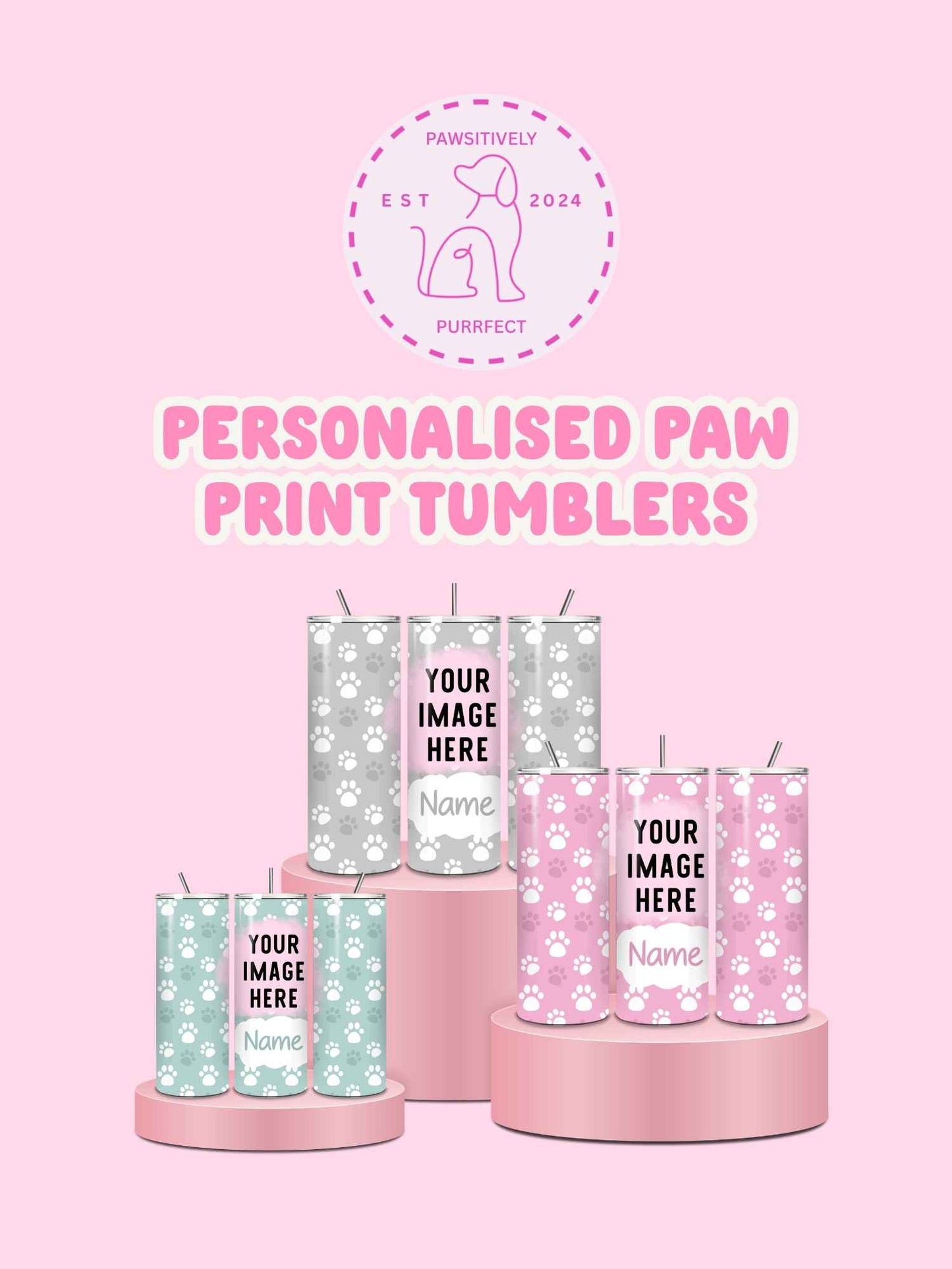 Personalised Paw Print Photo Thermal Stainless Steel Tumbler 20oz