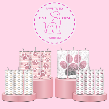 Paw Print Themed Thermal Stainless Steel Tumbler 20oz - Dogs | Pet Gifts For Humans | Choose Design
