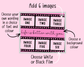 Design template with six image slots on a pink background with paw prints and text.