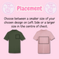 Two t-shirts, one green and one pink, with placement guides on a pink background.