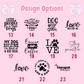 Collection of dog-themed design options on a pink background