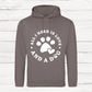 White hoodie with All I Need Is Love and a Dog design