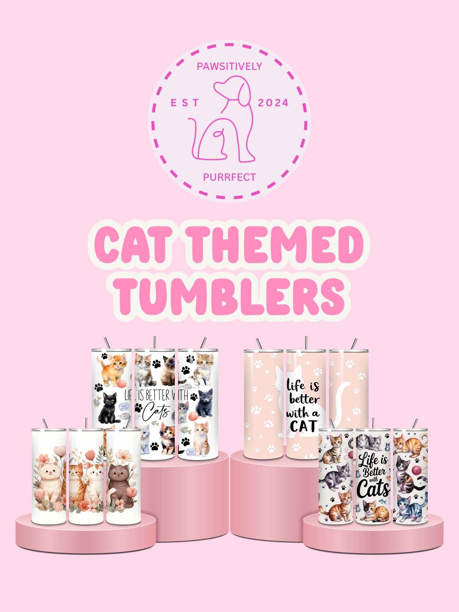 Cat lover 20oz thermal tumbler with themed design