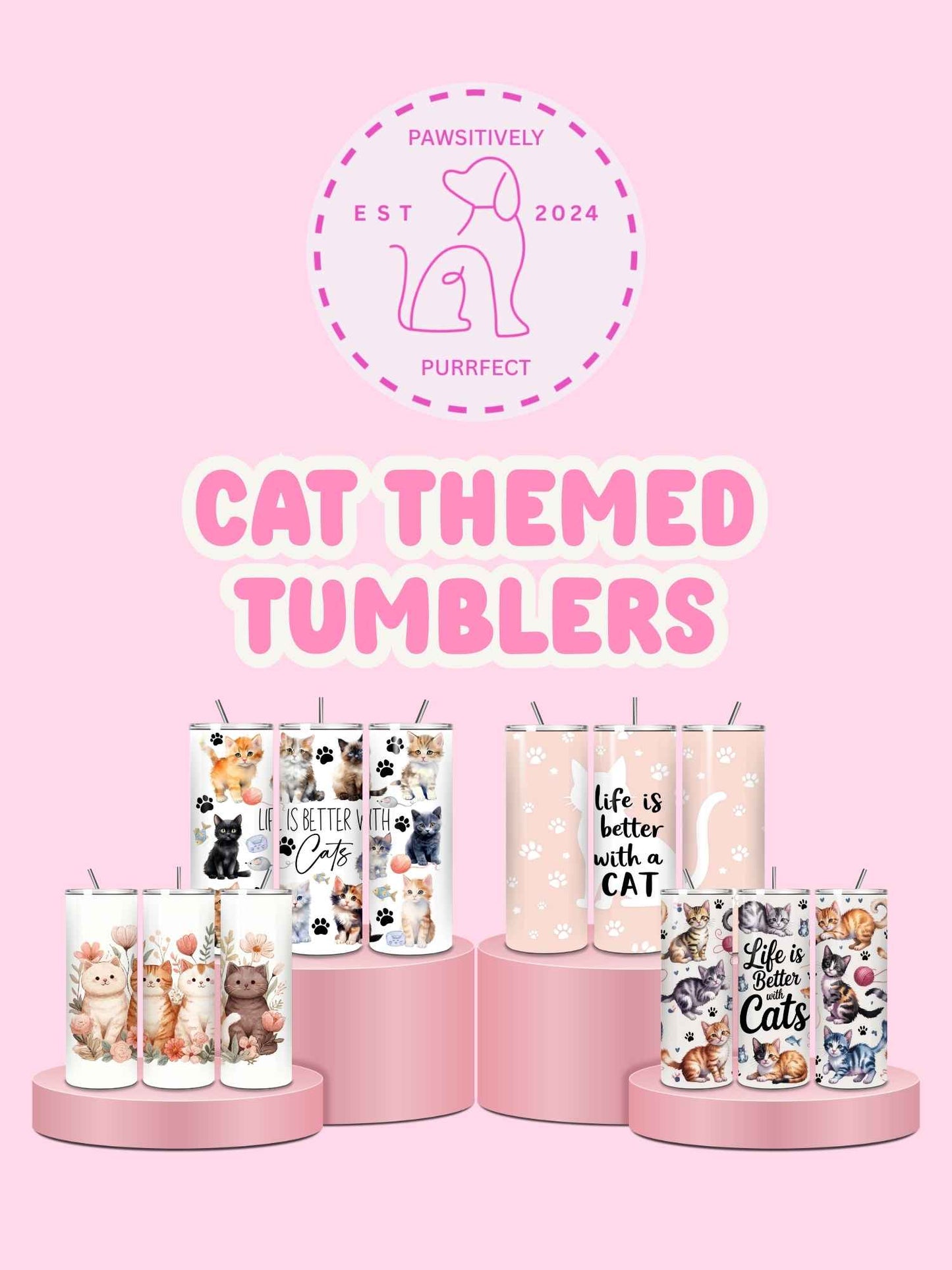 Cat lover 20oz thermal tumbler with themed design