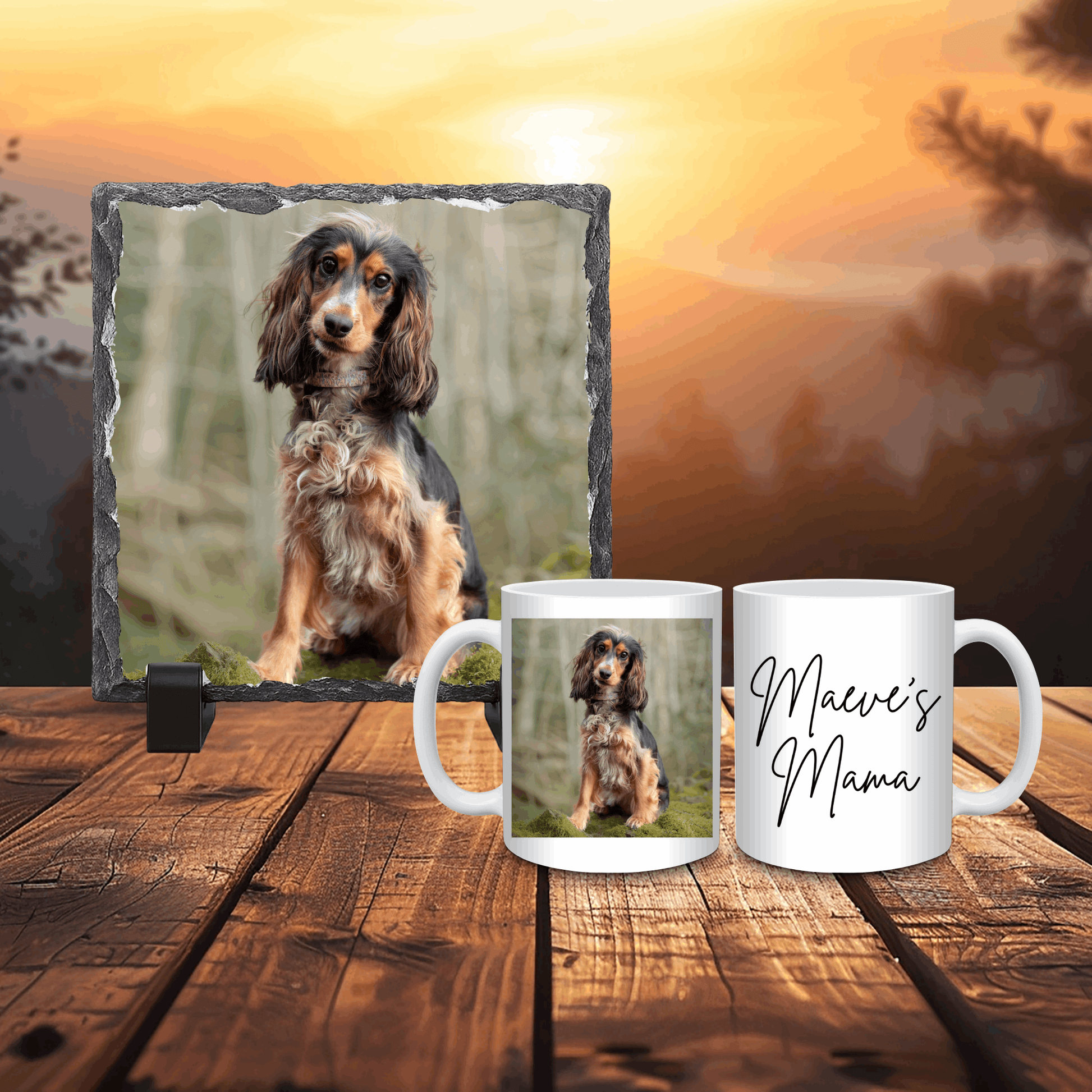 Personalised pet mug and matching coaster set