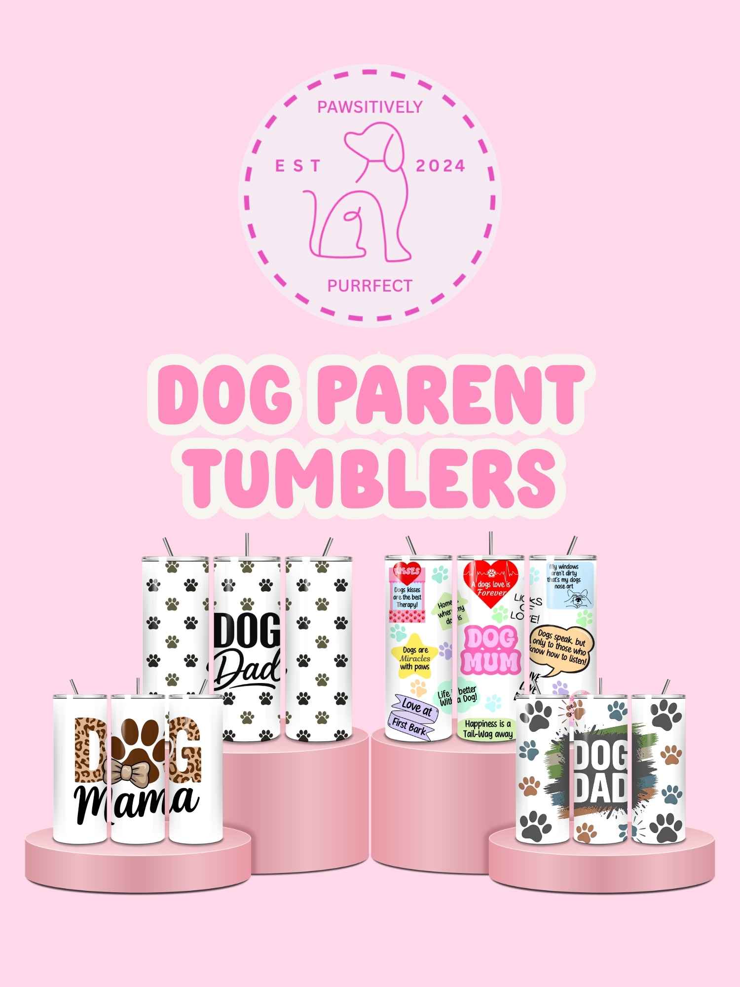 Dog parent thermal tumbler showing available designs