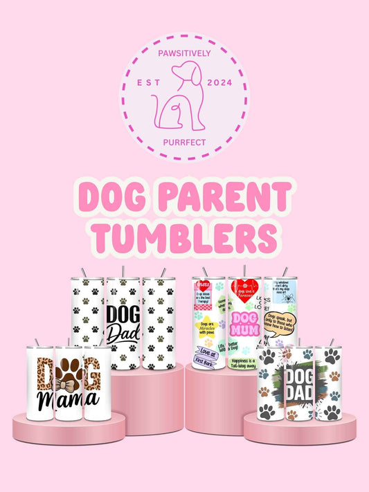 Dog parent thermal tumbler showing available designs