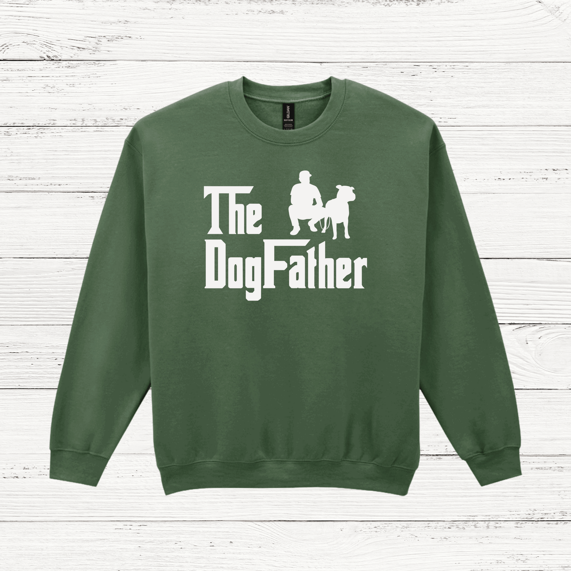 Green sweatshirt with The Dog Father design