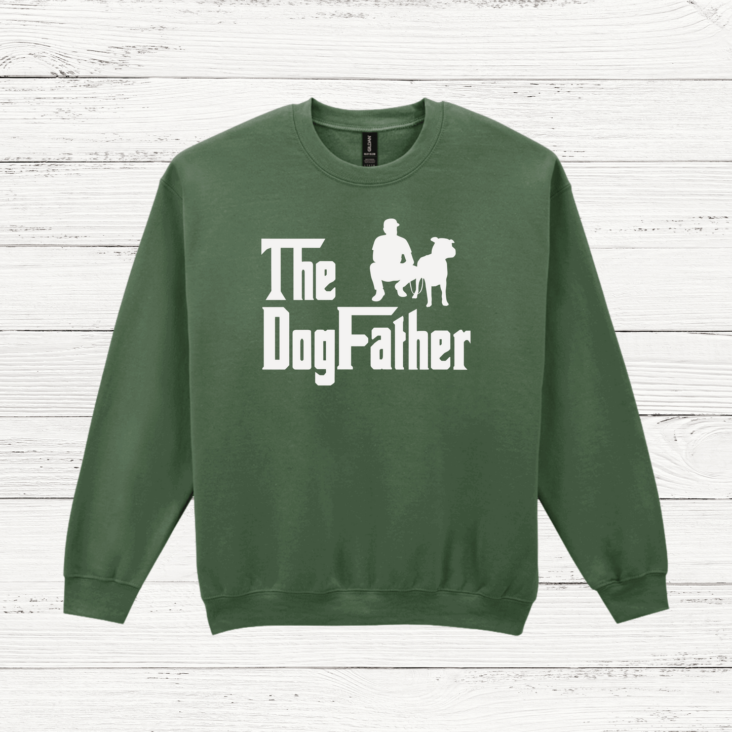 Green sweatshirt with The Dog Father design
