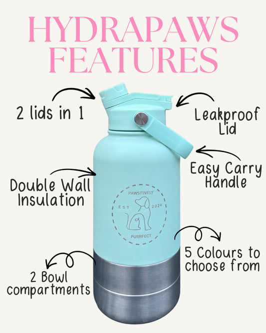 HydraPaws portable dog water bottle with leakproof lid