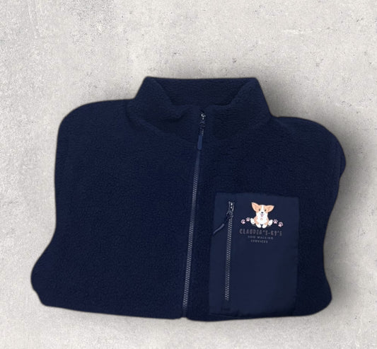 Navy blue borg fleece workwear jacket with full zip and pocket